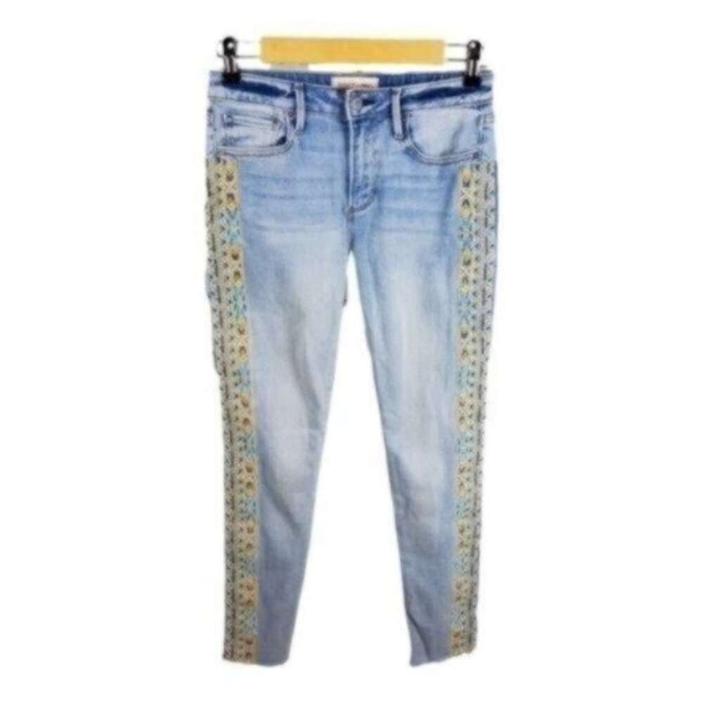 Driftwood Jackie Embroidered Southwestern Skinny Ankle Jeans Blue 25